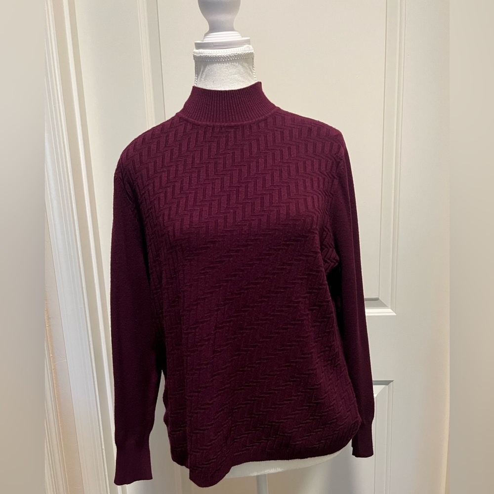 Allison Daley mock neck eggplant colored business casual sweater